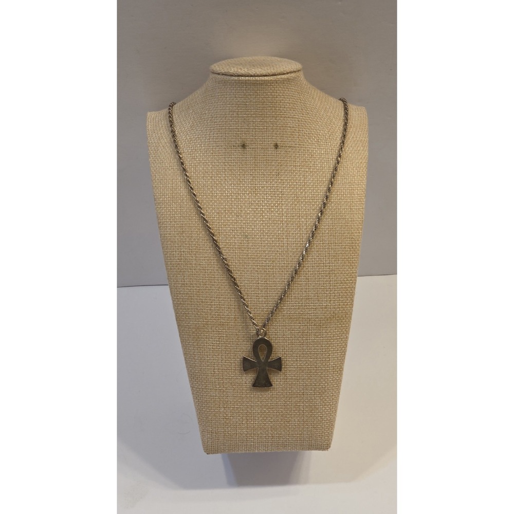 Vintage Sterling Silver Ankh Egyptian "Key of Life" Pendant 25" Sterling Chain